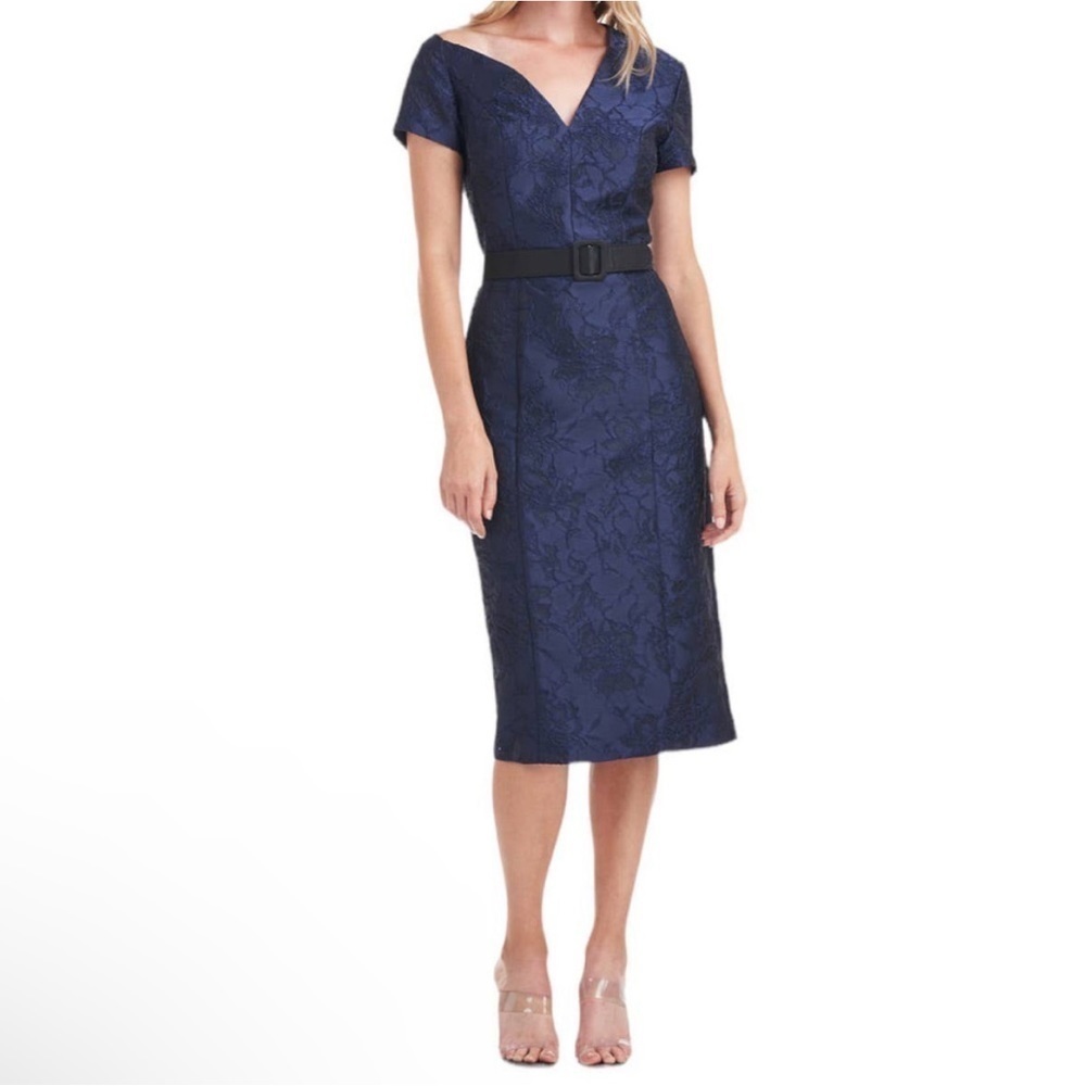 Kay Unger Adrianna Lace Asymmetrical Cocktail Dress In Midnight Blue Size 0